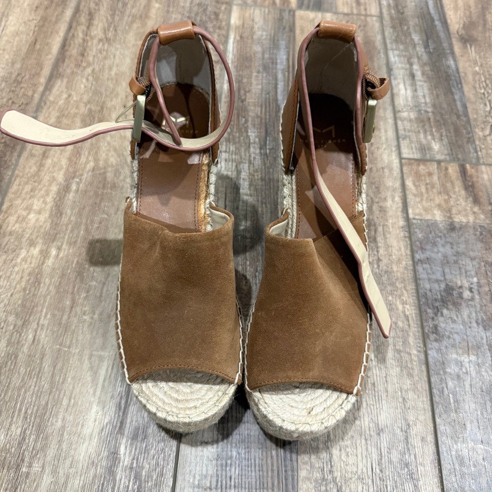 Marc Fisher Madalyn Cognac Suede Espadrille Wedge Sandals Brown Size 7M